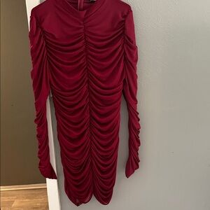 Fashion Nova Burgundy Ruched Long Sleeve Dress